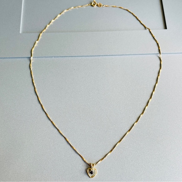 Vintage 14k Gold Natural Garnet Heart Charm Pendant Chain Necklace - Picture 4 of 6